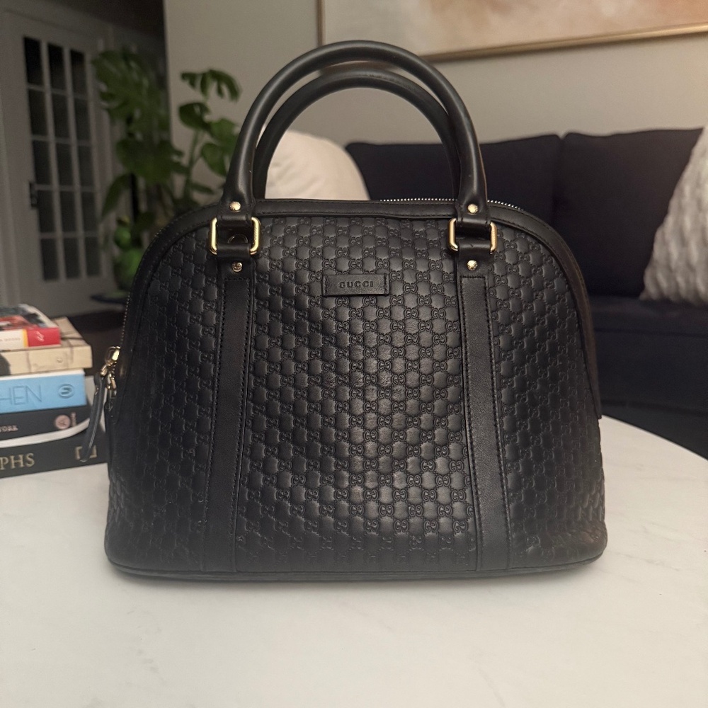 GUCCI Medium Dome Microguccissima Leather Shoulder Bag Black